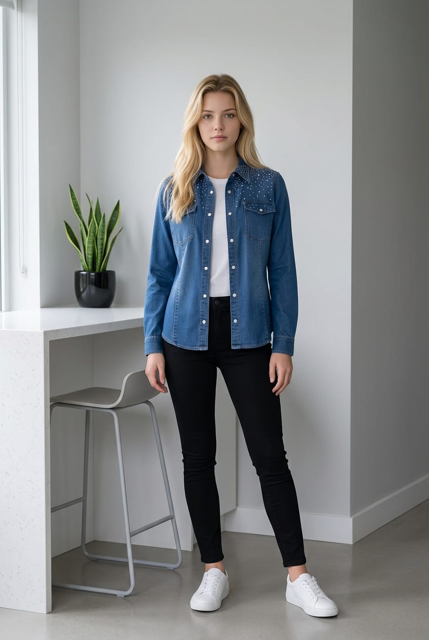 Camasa blue jeans pietre